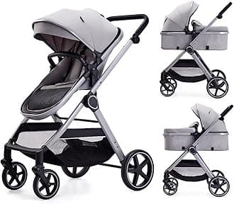 2 in 1 Baby Stroller, Newborn Infant Toddler Convertible Pram Stroller for 0-36 Months Old Babies (Grey)