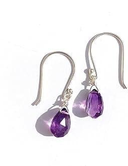 Genuine Amethyst Citrine Drop Earrings for Women – Faceted Teardrop or Pear Shape Quartz Stones Handmade 18K Gold Plated or Sterling Silver 925 Dangle Jewelry Gift 1 Inch Long Crystal