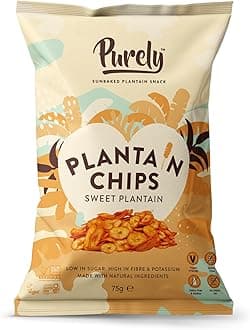 Purely Plantain Chips - Low Fat Plantain Crisps - Gluten Free Snacks - Healthy Alternative Snack Multipack - Vegan, Nutritious & All Natural - Sweet Treats - 75g x 10 Pack