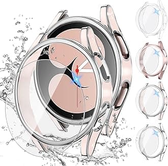 Tensea [4+4Pack for Samsung Galaxy Watch FE 2024/5 2022/4 2021 Screen Protector Case 40mm Accessories, Hard PC Bumper/HD Anti-Fog Tempered Glass Protective Film, Face Cover Set