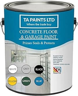 T A Paints Ltd TA Concrete Floor & Garage 5 Litre SG Grey 3 in 1 Primes Seals and Protects Semi Gloss Heavy Duty Industrial Polyurethane Floor Coating