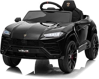 Electric Ride On Car for Kids, 12V Licenced Lamborghini Kids Electric Vehicles with Remote Control, AUX, Spring Suspension, Music, LED Lights, USB Port, Foot Pedal (Black)