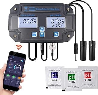 Water Quality Tester pH/EC/TDS/Salinity/SG/Temperature with Easy Calibration 24Hrs Online APP Monitoring for Fish Tank Aquariums Home Laboratory Smart Instrument