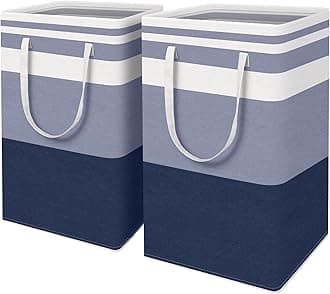 HomeHacks 2-Pack Large Laundry Basket, Waterproof, Freestanding Laundry Hamper, Collapsible Tall Clothes Hamper with Extended Handles for Clothes Toys in the Dorm and Family (Blue, 88L)