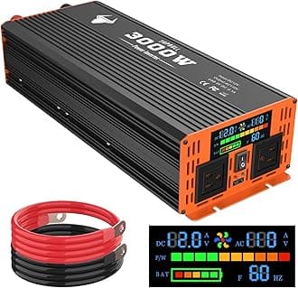 3000 Watt Power Inverter, Car/Home 12V DC to 110V AC Converter, with LED Display, Dual AC Outlets, USB Port, Dual Smart Fans, Cables Included, Suitable for Home, RV