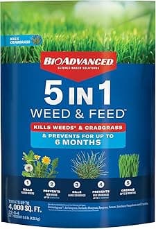 BioAdvanced 5-in-1 Weed and Feed Granules - Kills Lawn Weeds & Crabgrass - Feeds, Greens & Strengthens Lawn - Treats Up to 4,000 Square Feet - 9.6 lb Bag
