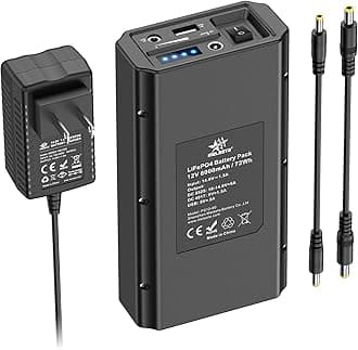 melasta 12V LiFePO4 Battery Power Bank, 6000mAh Rechargeable Lithium ion Battery Pack with 12V 9V DC and 5V USB Output, for LED Light Strip CCTV Camera Telescope Mobile