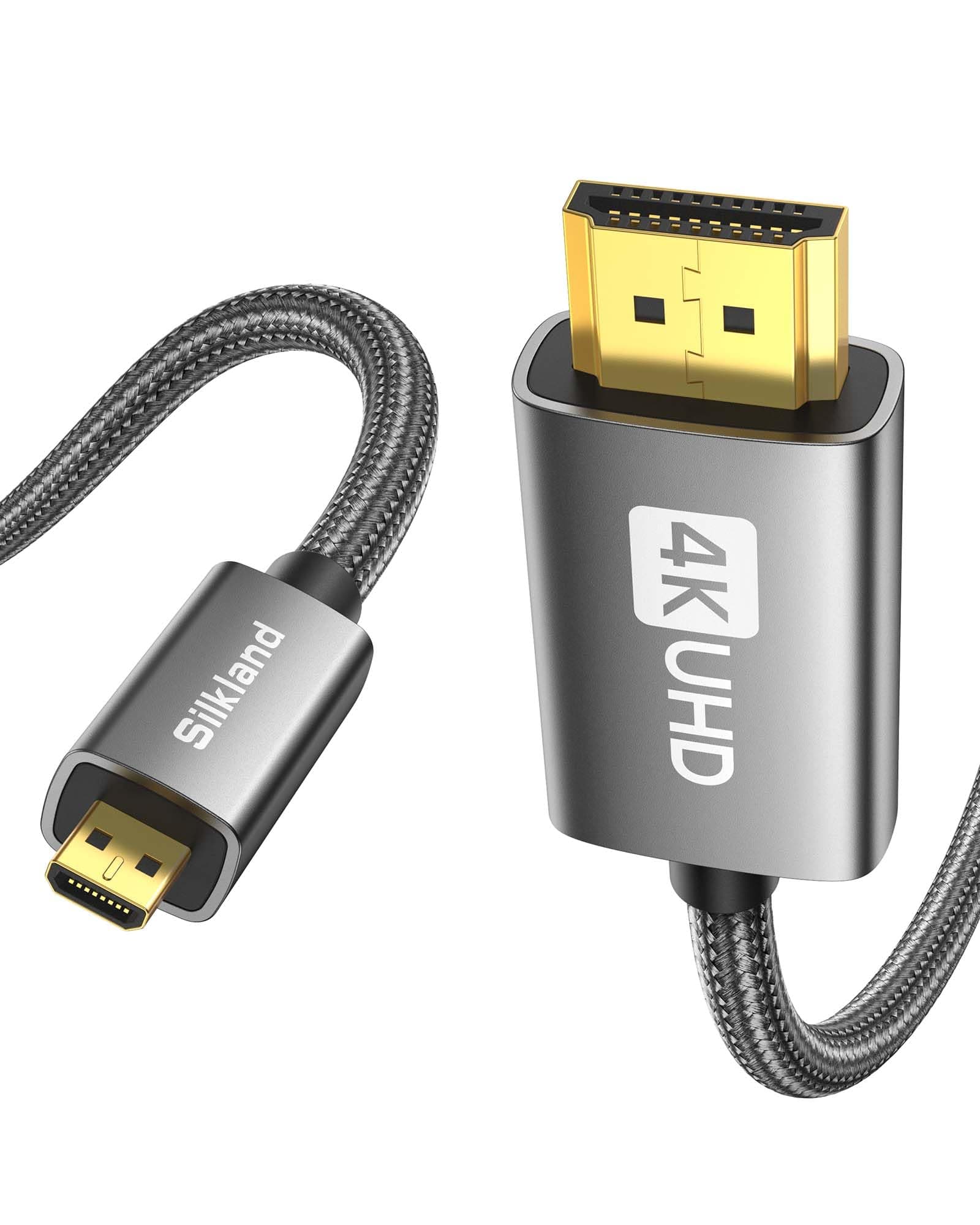 Silkland Micro HDMI to HDMI Cable 2M, 4K@60Hz, Supports Ethernet, 3D, HDR and ARC, Micro HDMI Cable Compatible with GoPro Hero 9/8/7/6/5, Raspberry Pi 5 4, Sony Camera A6300 A6400（Not Mini HDMI）