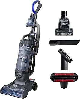 Russell Hobbs Upright Vacuum Cleaner Hypermax Multi-Surface Compatibility, Multi-Cyclonic Filtration, Grey & Blue Vacuum, Lightweight, 4L Dust Tank & 9m Power Cord RHUV7001