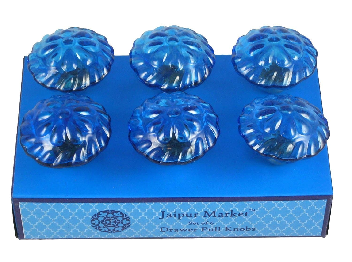 6 Count Decorative Blue Crystal Look Drawer Pull Knobs