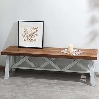 54" Farmhouse Wood Bench, Rustic Solid Wood Entryway Bench Seat with Double X-Structure for Dining Room, Living Room, Hallway, Structural Stability, White