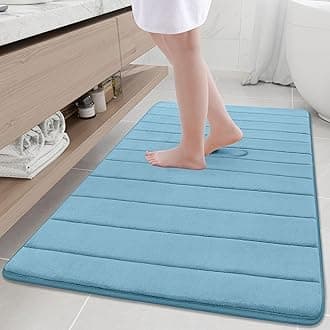 Buganda Memory Foam Bath Mat, 2'8" x 3'11"(32" x 47"), Ultra Soft and Non-Slip Bathroom Rugs, Water Absorbent and Machine Washable Bath Rug Runner for Bathroom, Shower, and Tub, Blue