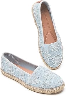 BABUDOG Women's Flats with Flower Embroideried,White Lace Ballet Flats,Comfortable Dress Flats