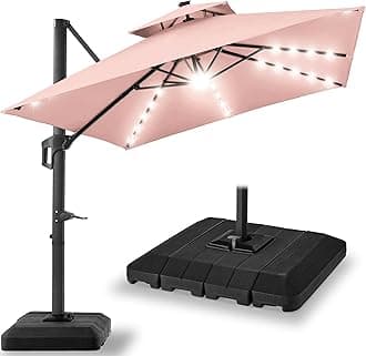 Best Choice Products 10x10ft Cantilever Patio Umbrella w/Base Included, Solar LED Lights 360 Rotation Large Offset Hanging Outdoor Shade for Deck Pool Backyard w/Stand – Rose Quartz