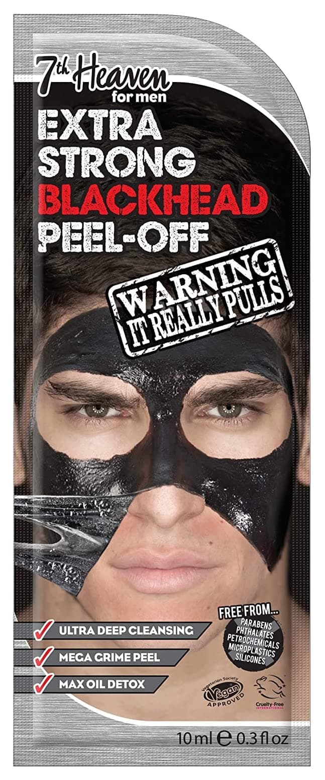 7th Heaven Men's Extra Strong Blackhead Peel-Off Face Mask with Charcoal Powder for Ultra Deep Cleansing and Maximum Oil Detox