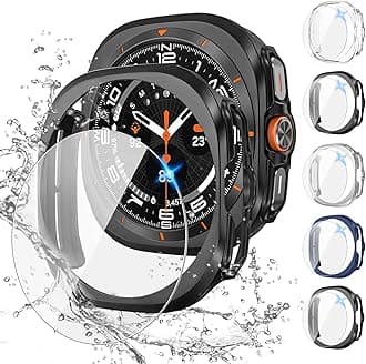 Tensea [5+5Pack for Samsung Galaxy Watch 7 Ultra Screen Protector Case 47mm Accessories, Hard PC Bumper/HD Anti-Fog Tempered Glass Protective Film, Face Cover Set Galaxy Watch 7 Ultra Case Women Men