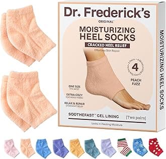 Dr. Frederick's Original Moisturizing Fuzzy Heel Socks for Dry Cracked Heels Treatment - Infused with Olive Oil, Jojoba Oil and Vitamin E - 2 Pairs - Stocking Stuffers for Adults - Peach Fuzz