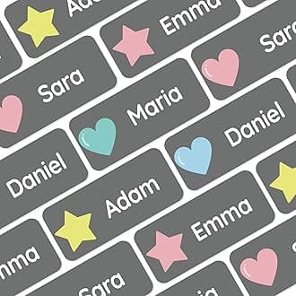 Teddylabels - 120 Personalized Name Labels (1.2” x 0.5”) to use on Clothes and Gear. Waterproof and self-Adhesive Labels for Everyone – Toddlers, School Kids, and Parents - Shapes - Grey