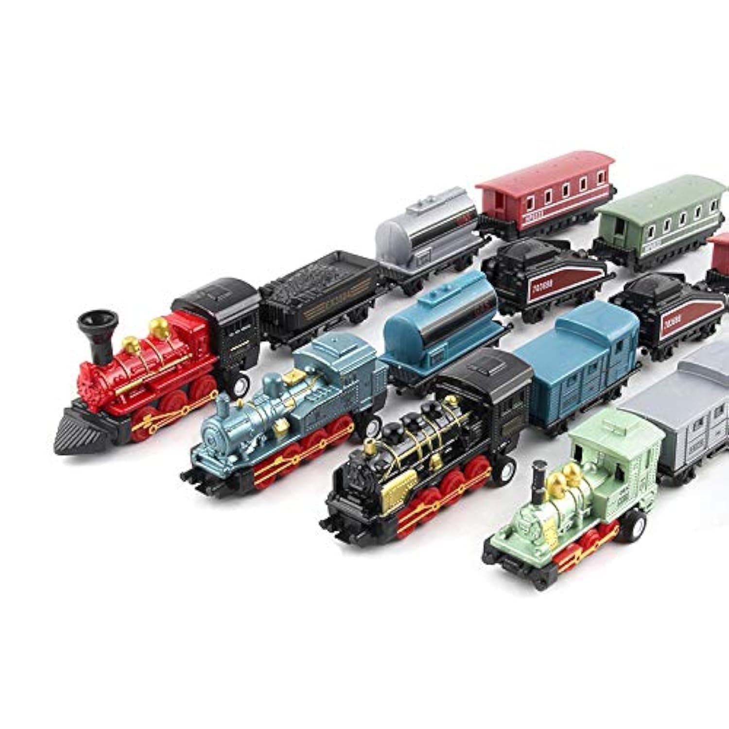 Exasinine 4 Sets Steam Train Train Set Pull-Back Trains Die-Cast Metal Locomotive for Home Decor and Gift for Train Enthusiasts