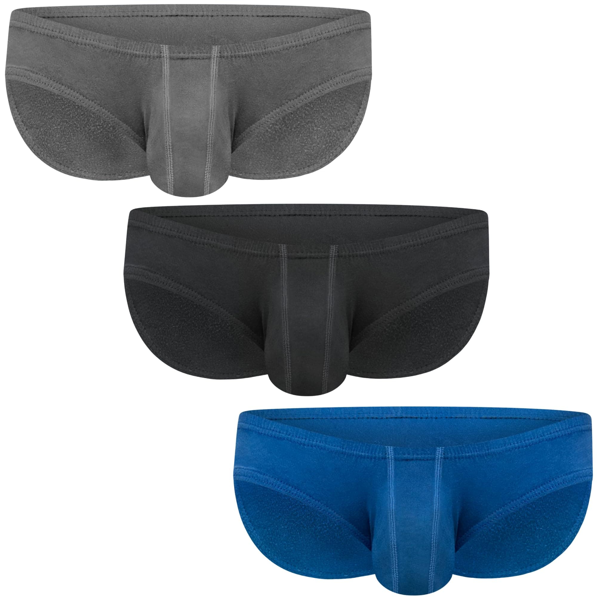 Real Men Ares-Accent Low-Rise Pouch Bikini Brief – 1, 3, 6 Pack with Size B & D Pouch XS - 5XL, D Pouch 3 Pack- Black Blue Grey Modal, XL