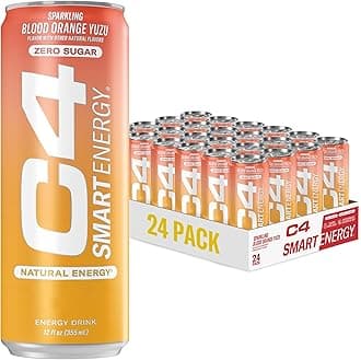 C4 Smart Energy Drink - Sugar Free Performance Fuel & Nootropic Brain Booster, Coffee Substitute or Alternative | Blood Orange Yuzu 12 Oz - 24 Pack