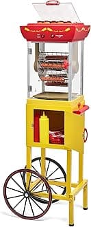 Oscar Mayer Hot Dog Ferris Wheel - Retro Style Hot Dog Roller Cart Toaster - Classic 6-Piece Grill Machine with Bun Warmer, Push Handle, Wheels, Transparent Housing, Storage Compartment