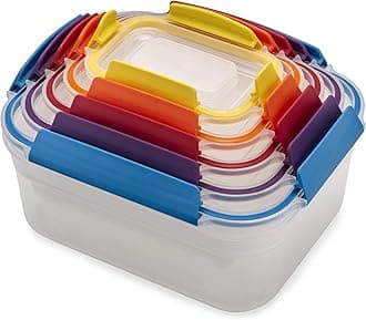Nest Lock Plastic Food Storage Container Set with Lockable Airtight Leakproof Lids, 10-Piece, Multi-Color