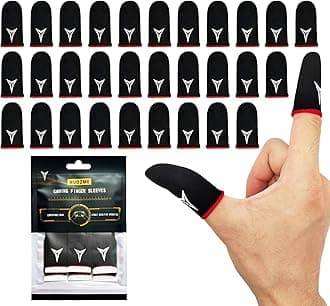 30 PCS Mobile Phone Gaming Finger Sleeves, Nuozme Finger Sleeves Compatible with All Touchscreen Devices, 0.15mm Superconducting Nanofibers, Smooth Feel, Anti-Sweat, Extremely Thin, Red Edge