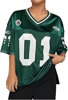Women's Plus Size Football Jersey Shirts Oversized T Shirt Graphic Letter Print V Neck Short Sleeve Streetwear Top