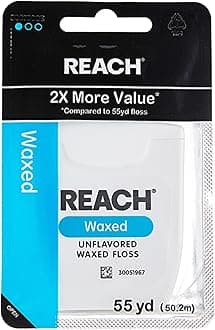 REACH Waxed Dental Floss for Plaque and Food Removal, Unflavored, 55 Yards