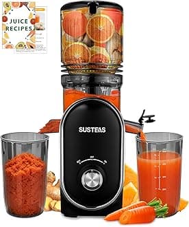 SUSTEAS Cold Press Juicer, 300W, 5.3" Large Feed Chute, 1.5L Capacity, Automatic Feeding, High Yield, Easy to Clean, Ideal for Whole Fruits & Vegetables, Black