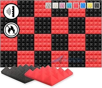 Arrowzoom New 24 Pieces Red & Black 10x10x2inch Soundproofing Insulation Pyramid Acoustic Wall Foam Padding Studio Foam Tiles AZ1034 RED&BLACK