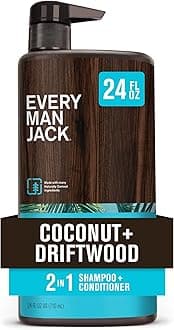 Every Man Jack 2-in-1 Daily Shampoo + Conditioner - Coconut & Driftwood | Nourishing For All Hair Types, Naturally Derived, Cruelty-Free Shampoo and Conditioner Set for Men | 24oz -1 Bottle