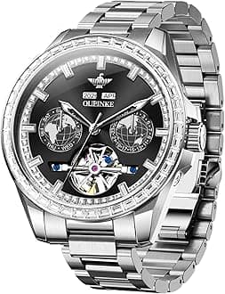 Watch for Men Automatic Wristwatch 3D Dial with 5ATM Waterproof Luminous Calendar Skeleton Watches-Sapphire Crystal Tungsten Steel Strap