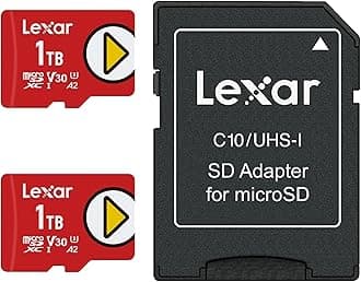 Lexar 1TB (2-Pack) Play Micro SD Card w/SD Adapter, UHS-I, C10, U3, V30, A2, Full HD, Up to 160/100 MB/s, Expanded Storage for Nintendo-Switch 1, Gaming, Smartphones, Tablets (LMSPLAY001T-B2ANU)