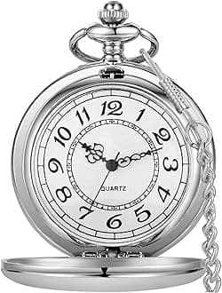 Smooth Pocket Watch Alloy Steel Quartz Roman/Arabic Numerals with 37cm Chain for Father's Day Xmas Best Gifts