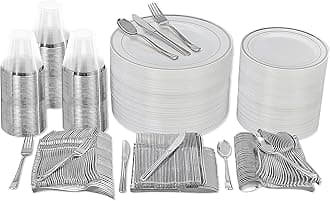Prestee 600 Piece Dinnerware Set for 100 Guests - Elegant Disposable Silverware and Party Plates for Events - Includes Cutlery Set with 100 Dinner Plates, Salad Plate, Cups, Knives, Forks, and Spoons