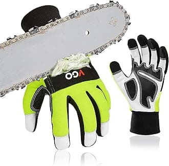 Vgo... Chainsaw Gloves 12-Layer Protection on Both Hands, Safety Foresty Work Gloves with Touchscreen in Goat Leather(L,1 pair)