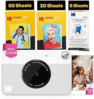 Printomatic Full-Color Instant Print Digital Camera - 75 Sheets Bundle - Prints On Zink 2x3 Sticky-Back Photo Paper - 5MP, Portable, Creative Fun Gift for Birthday, Christmas, Holiday - Grey