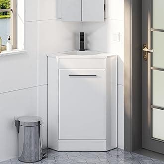 eclife 26" Corner Bathroom Vanity Sink Combo for Small Space Freestanding Storage Cabinet with White Resin Sink and Matte Black Faucet, White