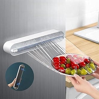 House of Quirk Magnetic Plastic Wrap Dispenser with Cutter, Aluminum Foil and Plastic Wrap Organizer with Paper Towel Holder, Compatible with Cling Film, Tin Foil and Wax Paper (Grey)