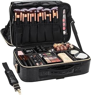 RelavelTravel Makeup Train Case Makeup Cosmetic Case Organizer Portable Artist Storage Bag with Adjustable Dividers for Cosmetics Makeup Brushes Toiletry Jewelry Accessories, Crocodile Pattern, M,