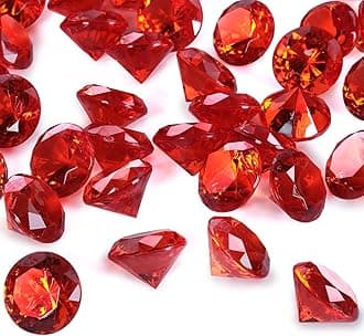 Acrylic Diamond Fake Gems Vase Filler, Babenest 240pcs 3/4 Inch Faux Diamonds Crystals Jewels for Table Scatters Wedding Party Event Arts & Crafts Christmas Birthday Decoration Favor (Red)
