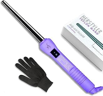 HerStyler Baby Curls Mini Curling Iron, 9mm to 13mm Tapered Barrel, Thin Curling Wand with Dual Voltage, For Crowned Curls, Purple