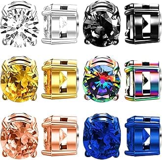 6 Pairs Stainless Steel Magnetic Stud Earrings for Men Clip on Earring Magnetic Earring Unisex Non Piercing CZ Magnet Studs Diamond Earrings for Women Men