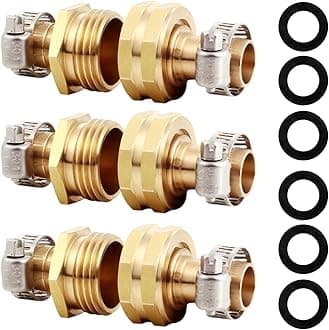 YELUN Solid Brass Garden Hose Repair Connector with Clamps Hose End Repair Kit,Fit for 5/8"Garden Hose Fitting,Male and Female Hose Fittings (5/8"-3 Set)