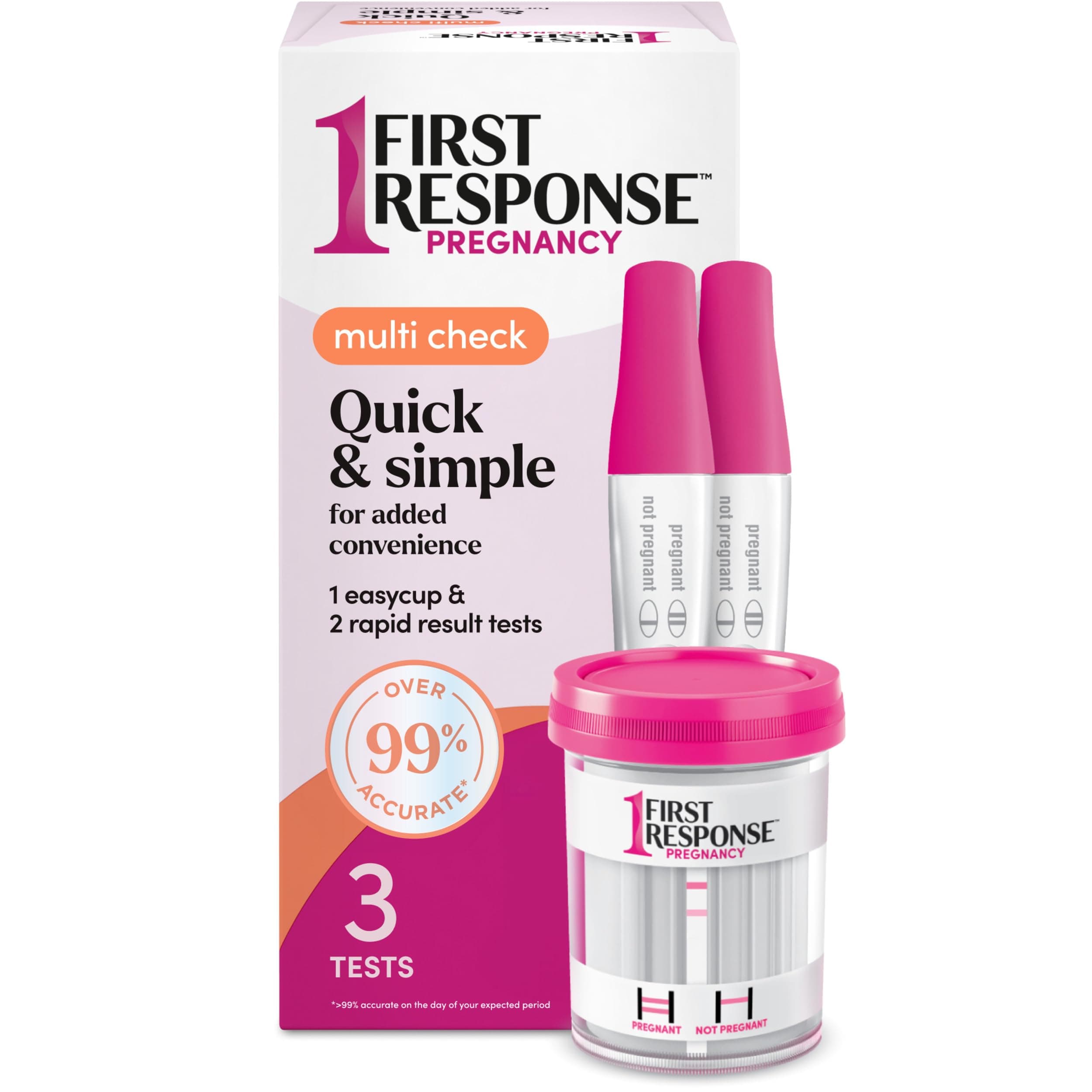 First Response Multi Check Quick & Simple Pregnancy Test Kit, 1 EasyCup Test with Built-in Pregnancy Test Strip, and 2 Rapid Result Pregnancy Tests, 1 Kit