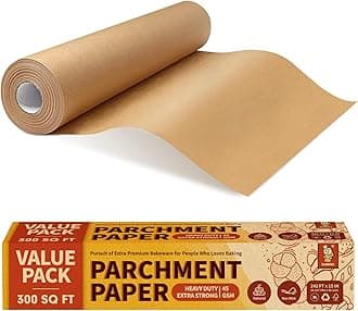 Katbite 15in x 242ft Unbleached Parchment Paper Roll, 300 Sq.Ft, Non-Stick with Serrated Cutter for Baking, Cooking, Air Fryer