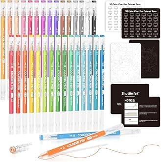 Shuttle Art Gel Pens Set, 0.6mm 30 Colours Gel Pens for Colouring, Coloured Pastel Scrapbook Journal Pen for Black Paper Adult Colouring Books Drawing Writing