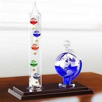 Galileo Thermometer with Glass Globe Barometer Frosted, Measures Temperatures 64ºF to 80ºF, Glass Galileo Thermometer for Indoor and Outdoor Home Decor